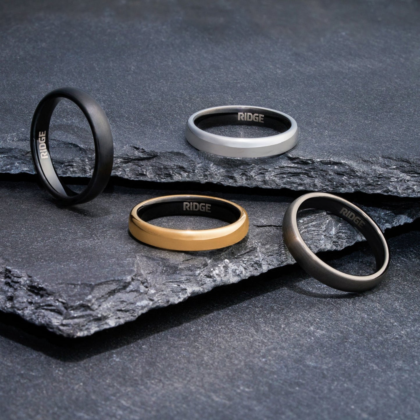 Ridge 4mm Rounded Ring Set - Platinum