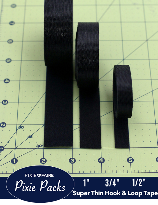 Pixie Packs 3/4" Wide Super Thin Hook and Loop Tape - Color:Black 25 Yard BULK ROLL