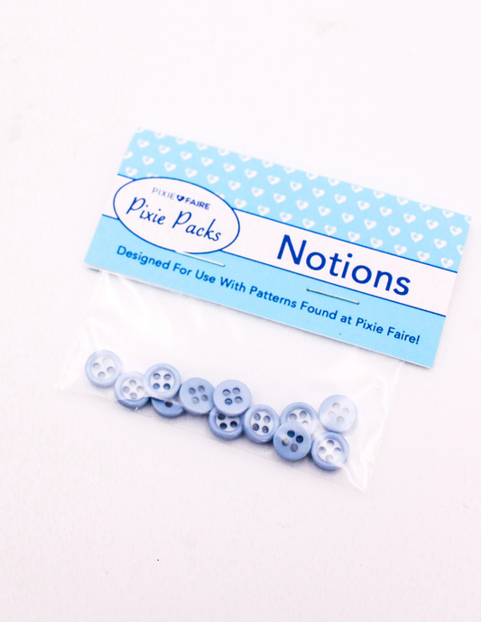 Pixie Packs Buttons - Light Blue and White 3/8"