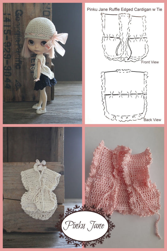 Ruffle Edged Cardigan With Tie Crochet Pattern For 12" Blythe Dolls