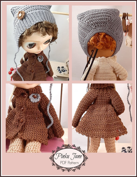 Swing Coat & Winter Helmet Crochet Pattern For 12" Blythe Dolls
