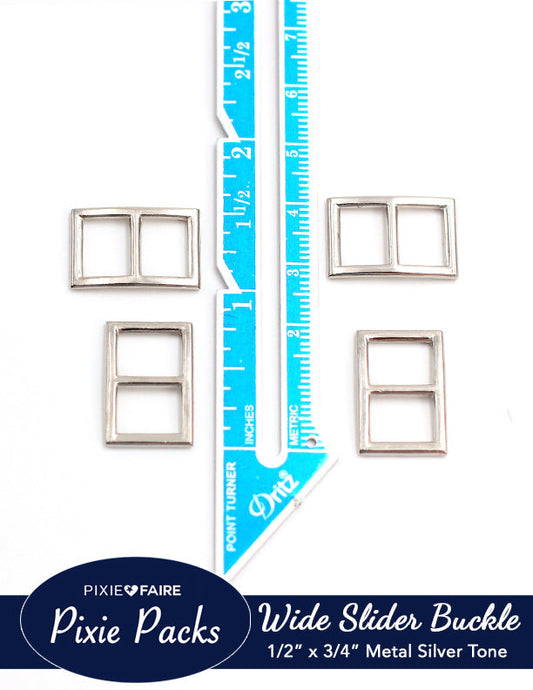 Pixie Packs Wide Rectangular Slider Buckle For 1/2" or 12mm Belt Metal Silver Tone