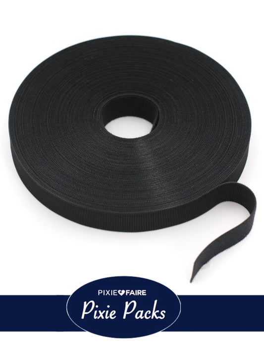 Pixie Packs 3/4" Wide Super Thin Hook and Loop Tape - Color:Black 25 Yard BULK ROLL