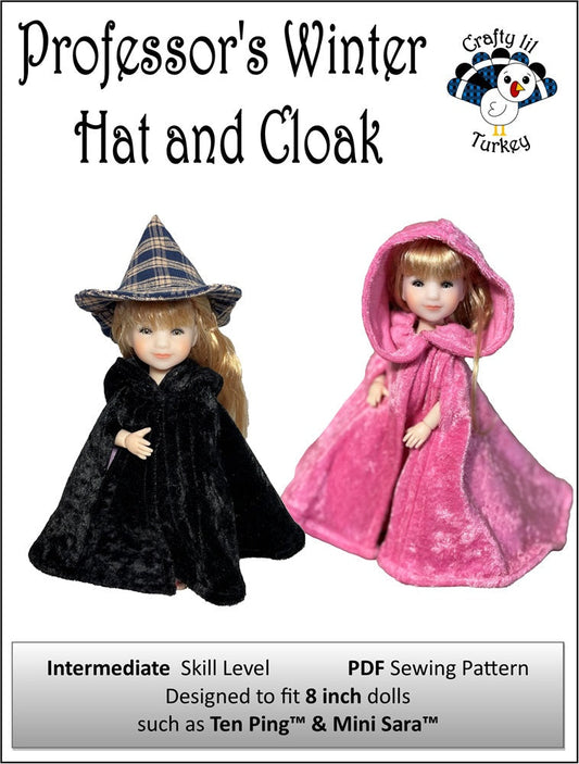 Professor's Winter Hat and Cloak Pattern For 8" BJD Dolls such as Ten Ping and Mini Sara