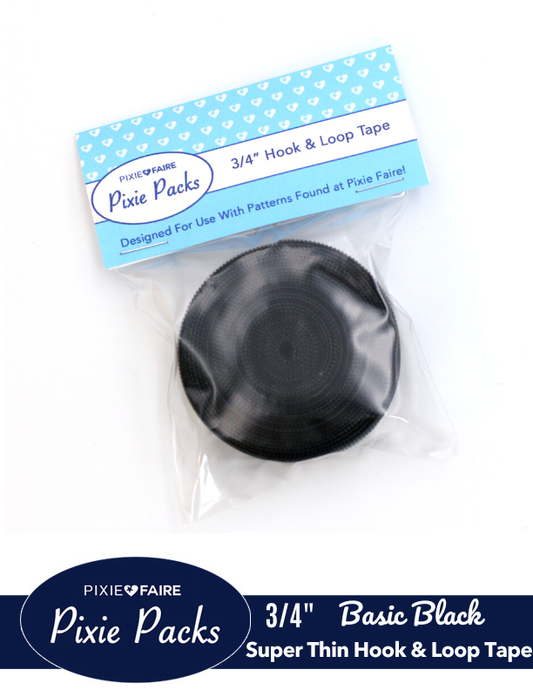 Pixie Packs 3/4" Wide Super Thin Hook and Loop Tape - Black