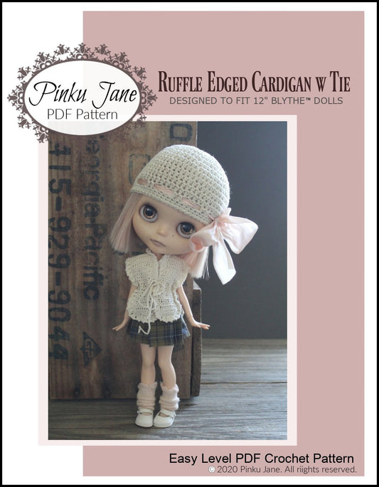 Ruffle Edged Cardigan With Tie Crochet Pattern For 12" Blythe Dolls