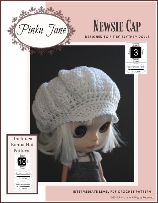 Newsie Cap Crochet Pattern For 12" Blythe Dolls