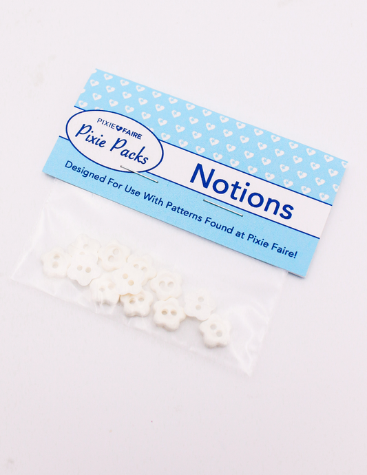 Pixie Packs Buttons - White Flower 3/8"