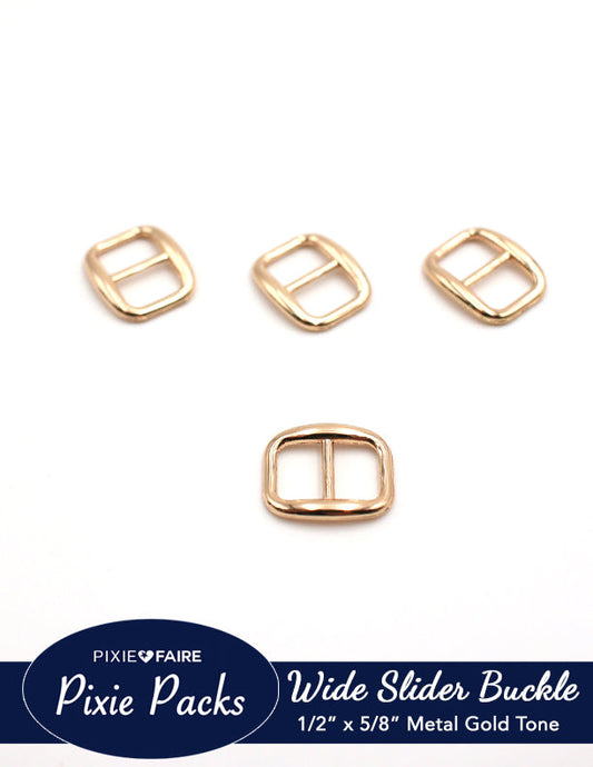 Pixie Packs Wide Oval Slider Buckle For 1/2" or 12mm Belt Metal Gold Tone
